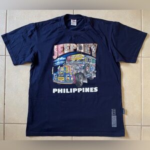 Dibuho Vintage Men’s XL Navy Jeepney Philippines Bus Graphic Hand Painted TShirt